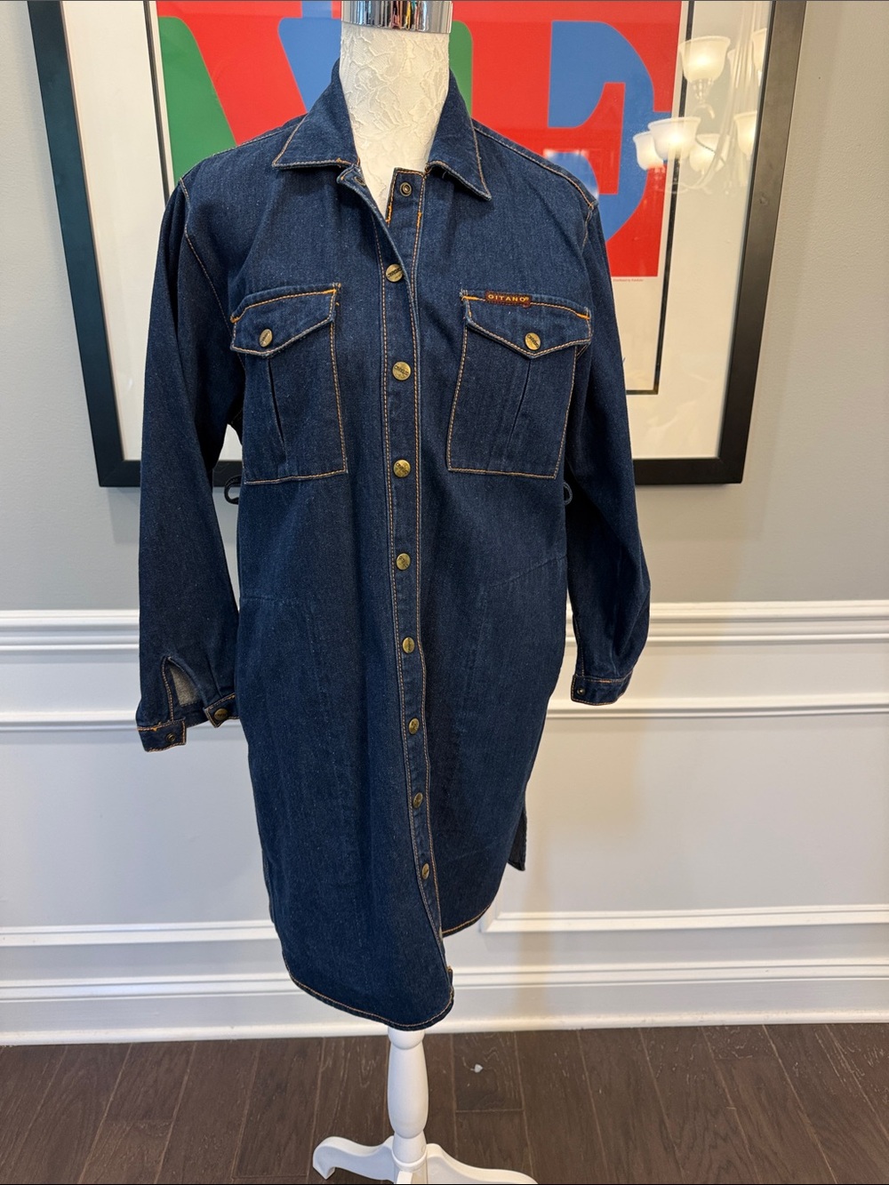✨ VINTAGE 80s/90s GITANO BLUE DENIM SHIRT DRESS - SIZE 7 ✨